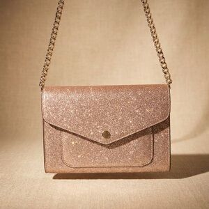 Kate Spade New York Tinsel Flap Glitter Crossbody in Rose Gold